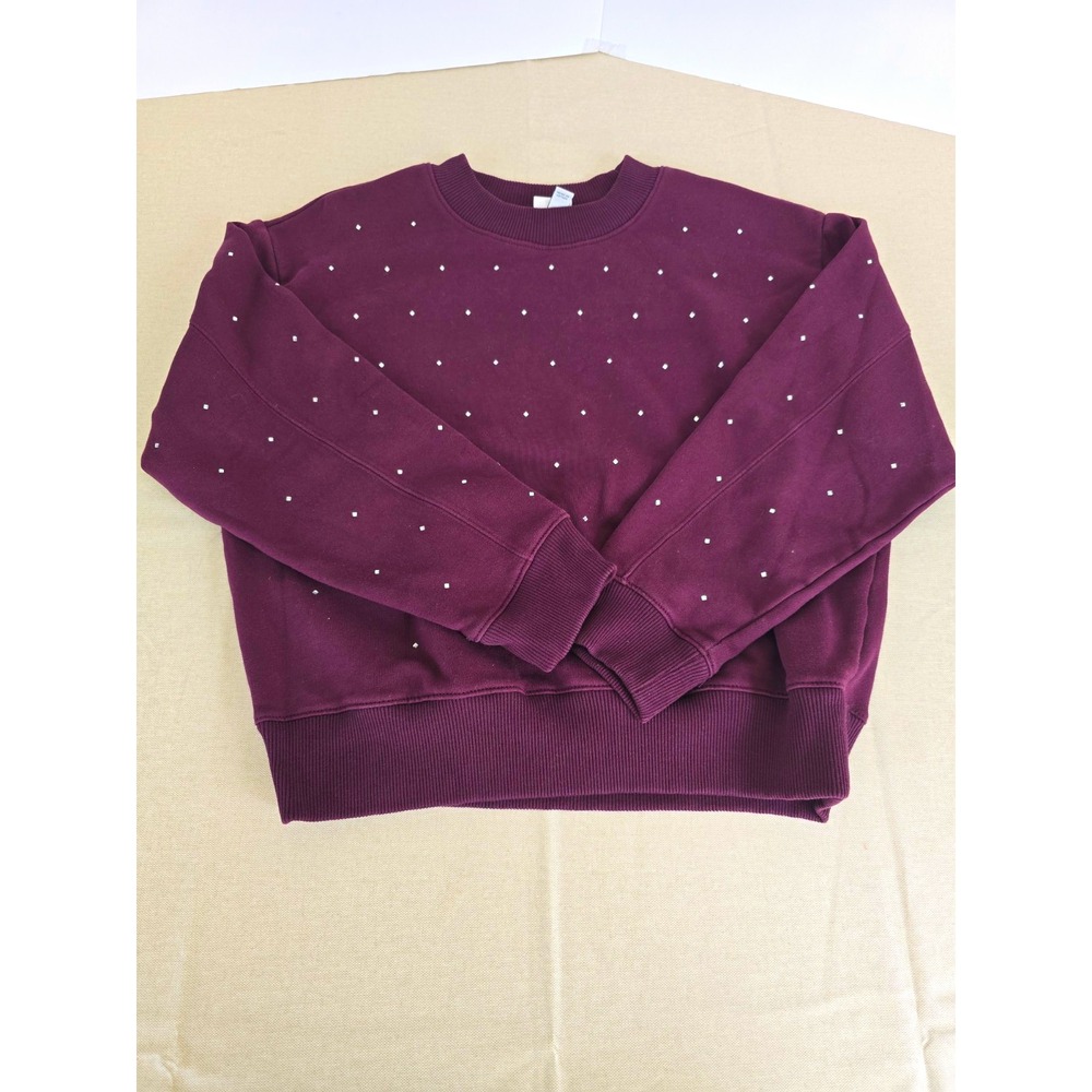 A New Day Women's Maroon Crewneck Pullover Sweatshirt Rhinestone S Fleece